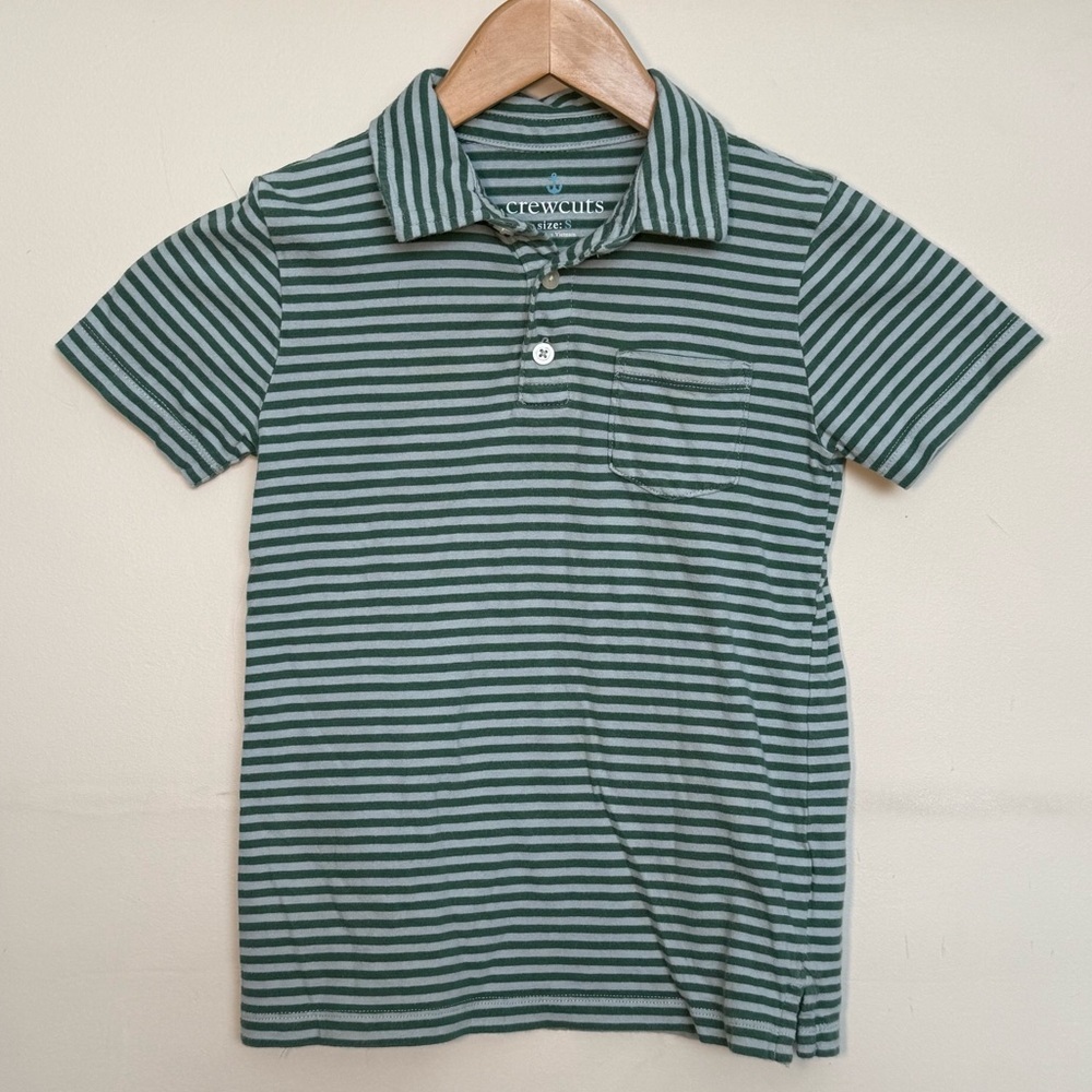 Crewcuts Youth Striped Cotton Polo with Pocket Green Gray Youth Small